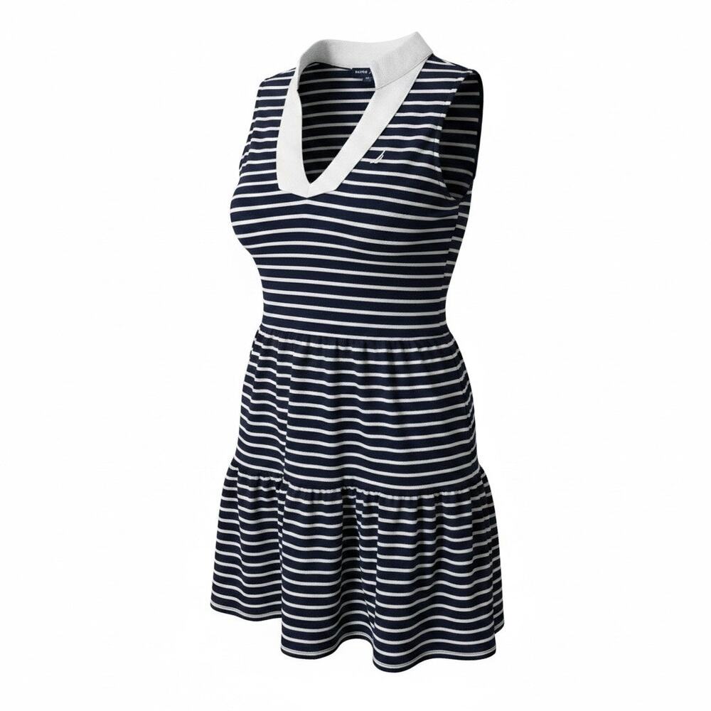 Nautica Jeans Co Womens Small Navy White Striped Sailor Sleeveless Dress Coastal